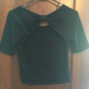 Black open back bow crop top